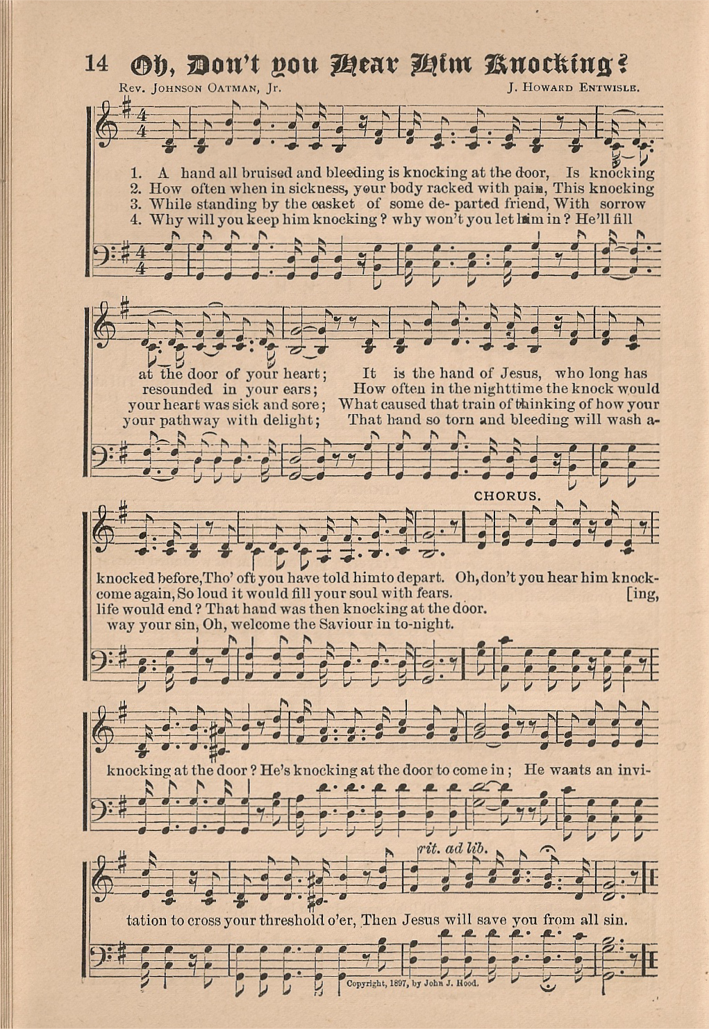 Historic Hymnals Song Oh Don T You Hear Him Knocking In